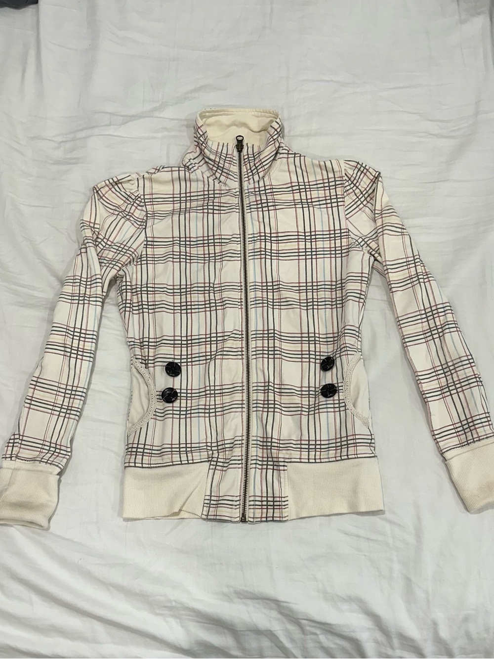 Simons Cream Plaid Bomber Jacket